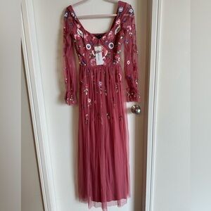 Little mistress beaded long sleeve maxi dress